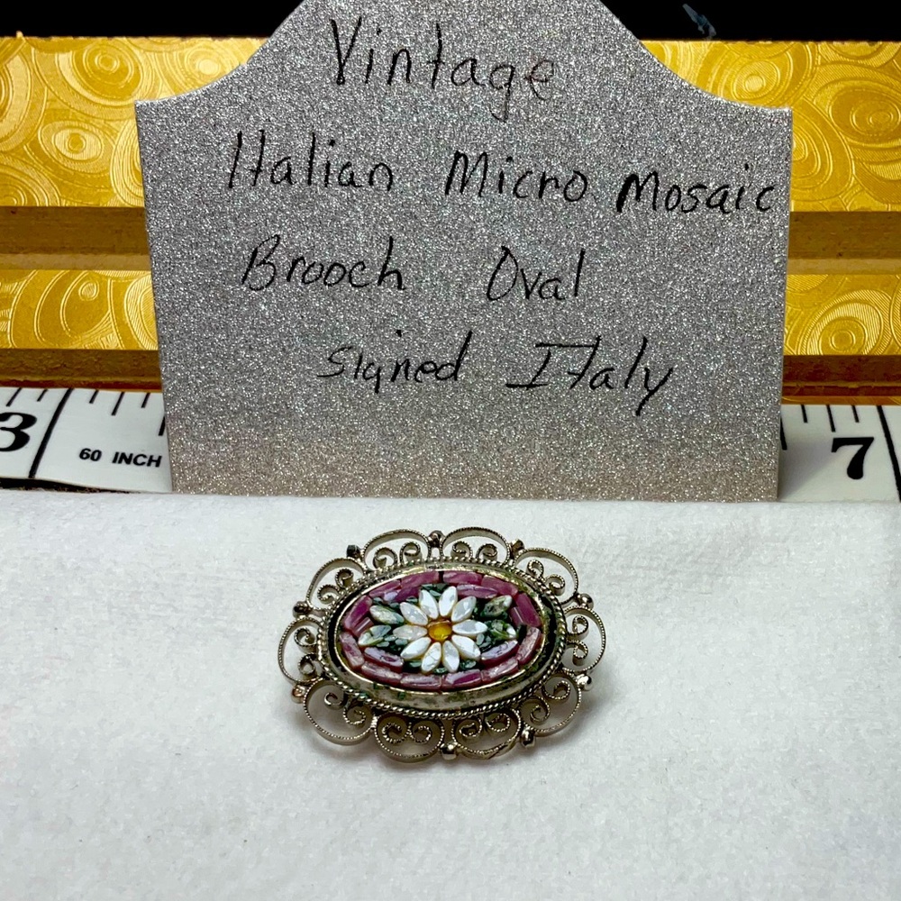 Vintage Italian micro mosaic brooch Stamped ITALY